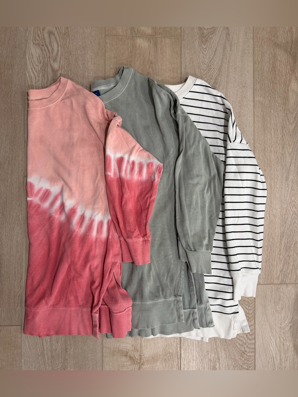 Old Navy Pink Tie-Dye, Green, and White Striped Tunic Tops, size L